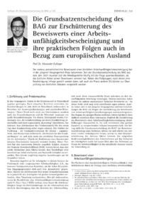 Dokument Die Grundsatzentscheidung des BAG zur Erschütterung des Beweiswerts einer Arbeitsunfähigkeitsbescheinigung und ihre praktischen Folgen auch in Bezug zum europäischen Ausland