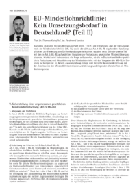 Dokument EU-Mindestlohnrichtlinie: Kein Umsetzungsbedarf in Deutschland? (Teil II)
