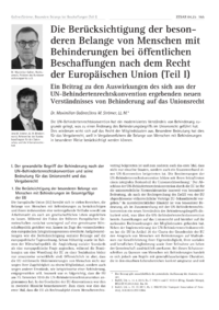 Dokument Die Berücksichtigung der besonderen Belange von Menschen mit Behinderungen bei öffentlichen Beschaffungen nach dem Recht der Europäischen Union (Teil I)