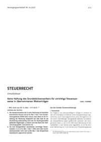 Dokument Keine Haftung des Grundstückserwerbers für unrichtige Steuerausweise in übernommenen Mietverträgen