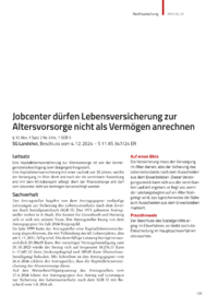 Dokument Jobcenter dürfen Lebensversicherung zur Altersvorsorge nicht als Vermögen anrechnen