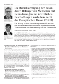 Dokument Die Berücksichtigung der besonderen Belange von Menschen mit Behinderungen bei öffentlichen Beschaffungen nach dem Recht der Europäischen Union (Teil II)