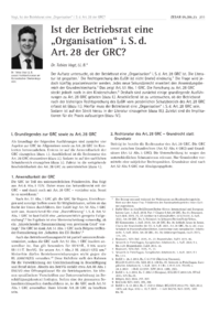 Dokument Ist der Betriebsrat eine &bdquo;Organisation&ldquo; i. S. d. Art. 28 der GRC?