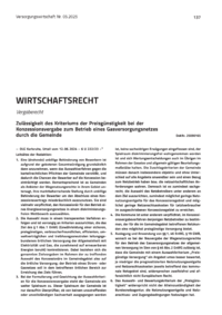 Dokument Zulässigkeit des Kriteriums der Preisgünstigkeit bei der Konzessionsvergabe zum Betrieb eines Gasversorgungsnetzes durch die Gemeinde