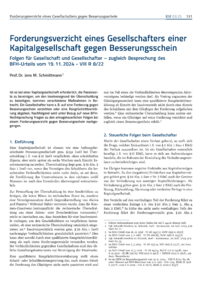 Dokument Forderungsverzicht eines Gesellschafters einer Kapitalgesellschaft gegen Besserungsschein