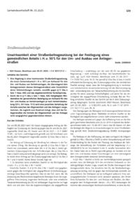 Dokument Unwirksamkeit einer Straßenbeitragssatzung bei der Festlegung eines gemeindlichen Anteils i. H. v. 50 % für den Um- und Ausbau von Anliegerstraßen