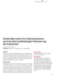 Dokument Kostenübernahme für Arbeitsassistenz auch bei elternzeitbedingter Reduzierung der Arbeitszeit