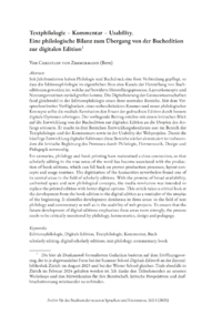 Dokument Textphilologie &ndash; Kommentar &ndash; Usability. 
Eine philologische Bilanz zum &Uuml;bergang von der Buchedition zur digitalen Edition
