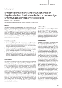 Dokument Ermächtigung einer standortunabhängigen Psychiatrischen Institutsambulanz – notwendige Ermittlungen zur Bedarfsfeststellung
