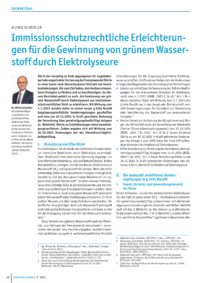 Dokument Immissionsschutzrechtliche Erleichterungen für die Gewinnung von grünem Wasserstoff durch Elektrolyseure