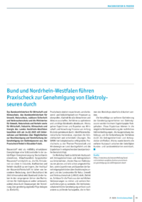 Dokument Bund und Nordrhein-Westfalen führen Praxischeck zur Genehmigung von Elektrolyseuren durch