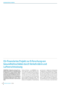Dokument EU-finanziertes Projekt zur Erforschung von Gesundheitsschäden durch Verkehrslärm und Luftverschmutzung