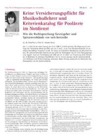 Dokument Keine Versicherungspflicht für Musikschullehrer und Kriterienkatalog für Poolärzte im Notdienst