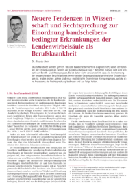 Dokument Neuere Tendenzen in Wissenschaft und Rechtsprechung zur Einordnung bandscheibenbedingter Erkrankungen der Lendenwirbelsäule als Berufskrankheit
