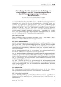 Dokument Verordnung über die Anzeigen und die Vorlage von Unterlagen nach § 36 des Kapitalanlagegesetzbuchs (KAGB-Auslagerungsanzeigenverordnung – KAGBAuslAnzV)