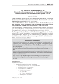 Dokument 185. Merkblatt der Bundesanstalt für Finanzdienstleistungsaufsicht zu der fachlichen Eignung von Mitgliedern von Aufsichtsorganen gemäß KAGB