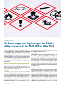 Dokument Die &Auml;nderungen und Erg&auml;nzungen der Arbeitsplatzgrenzwerte in der TRGS 900 im M&auml;rz 2025