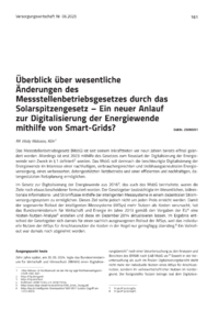 Dokument Überblick über wesentliche Änderungen des Messstellenbetriebsgesetzes durch das Solarspitzengesetz – Ein neuer Anlauf zur Digitalisierung der Energiewende mithilfe von Smart-Grids?