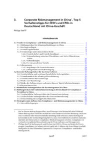 Dokument Corporate Riskmanagement in China. Top 5 Verhaltenstipps für CEO’s und CFOs in Deutschland mit China-Geschäft
