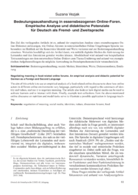 Dokument Bedeutungsaushandlung in essensbezogenen Online-Foren. Empirische Analyse und didaktische Potenziale für Deutsch als Fremd- und Zweitsprache