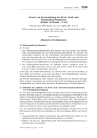 Dokument Gesetz zur Beschränkung des Brief-, Post- und Fernmeldegeheimnisses (Artikel 10-Gesetz – G 10)