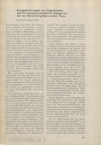 Dokument Bezugsforderungen von linguistischen auf literaturwissenschaftliche Kategorien bei der Vermittlung literarischer Texte