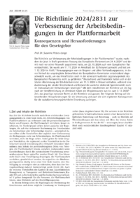 Dokument Die Richtlinie 2024/2831 zur Verbesserung der Arbeitsbedingungen in der Plattformarbeit