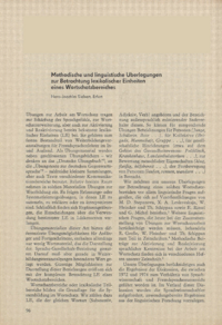 Dokument Methodische und linguistische Überlegungen zur Betrachtung lexikalischer Einheiten eines Wortschatzbereiches