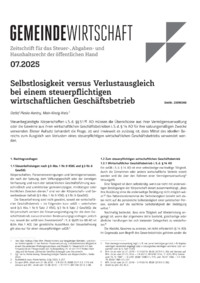 Dokument Selbstlosigkeit versus Verlustausgleich bei einem steuerpflichtigen wirtschaftlichen Geschäftsbetrieb