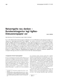 Dokument Netzentgelte neu denken – Bundesnetzagentur legt AgNes-Diskussionspapier vor