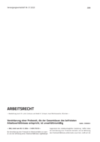 Dokument Vereinbarung einer Probezeit, die der Gesamtdauer des befristeten Arbeitsverhältnisses entspricht, ist unverhältnismäßig