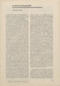 Dokument Zu 30 Jahren Hochschulpolitik der Sozialistischen Einheitspartei Deutschlands