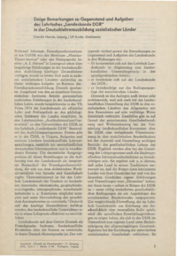 Dokument Einige Bemerkungen zu Gegenstand und Aufgaben des Lehrfaches &bdquo;Landeskunde DDR&ldquo; in der Deutschlehrerausbildung sozialistischer L&auml;nder
