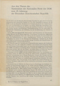 Dokument Aus den Thesen des Nationalrats der Nationalen Front der DDR zum 25. Jahrestag der Deutschen Demokratischen Republik