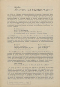 Dokument 10 Jahre &bdquo;Deutsch als Fremdsprache&ldquo;