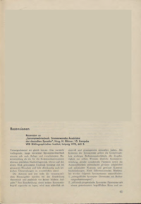 Dokument Rezension zu „Synonymwörterbuch. Sinnverwandte Ausdrücke der deutschen Sprache“, Hrsg. H. Görner / G. Kempcke, VEB Bibliographisches Institut, Leipzig 1973, 643 S.