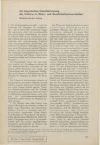 Dokument Zur linguistischen Charakterisierung des Terminus in Natur- und Gesellschaftswissenschaften