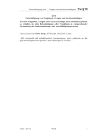 Dokument § 10 Entschädigung von Zeuginnen, Zeugen und Sachverständigen