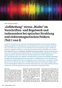 Dokument „Gefährdung“ versus „Risiko“ im Vorschriften- und Regelwerk und insbesondere bei optischer Strahlung und elektromagnetischen Feldern (Teil 1 von 2)