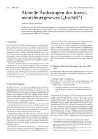 Dokument Aktuelle Änderungen des Investmentsteuergesetzes („InvStG“)