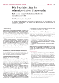 Dokument Die Betriebsstätte im schweizerischen Steuerrecht