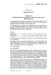 Dokument Artikel 114 Risikopositionen gegenüber Zentralstaaten oder Zentralbanken