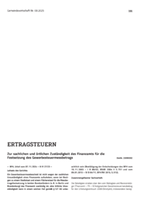 Dokument Zur sachlichen und örtlichen Zuständigkeit des Finanzamts für die Festsetzung des Gewerbesteuermessbetrags