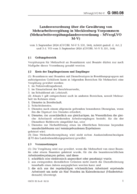 Dokument Landesverordnung über die Gewährung von Mehrarbeitsvergütung in Mecklenburg-Vorpommern (Mehrarbeitsvergütungslandesverordnung – MVergLVO M-V)