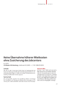 Dokument Keine Übernahme höherer Mietkosten ohne Zusicherung des Jobcenters