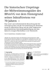 Dokument Die historischen Ursprünge der Mitbestimmungsidee des BPersVG vor dem Hintergrund seines Inkrafttretens vor 70 Jahren
