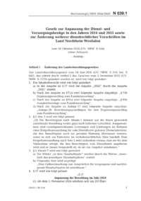 Dokument Gesetz zur Anpassung der Dienst- und Versorgungsbezüge in den Jahren 2024 und 2025 sowie zur Änderung weiterer dienstrechtlicher Vorschriften im Land Nordrhein-Westfalen