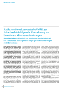 Dokument Studie zum Umweltbewusstsein: Vielfältige Krisen beeinträchtigen die Wahrnehmung von Umwelt- und Klimaherausforderungen