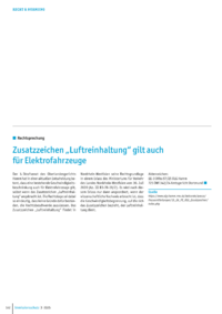 Dokument Zusatzzeichen „Luftreinhaltung“ gilt auch für Elektrofahrzeuge