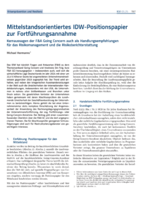 Dokument Mittelstandsorientiertes IDW-Positionspapier zur Fortführungsannahme